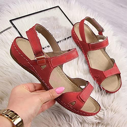 Ladies Sandals Size 5 UK, Sandals for Women Shoes Womens Orthopedic Women's Sandals & Slides Arch Support Summer Slip on Ladies Wedge Wide Fit Walking Platform Beach Sliders Red 5.5 — view 6