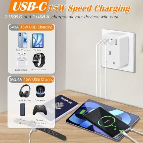 UK to Worldwide Travel Adapter,Universal Travel Plug Adaptor Set With 4 USB — view 4
