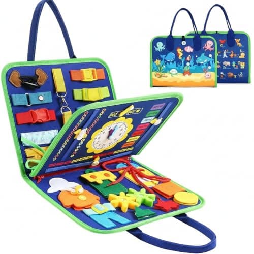 Boyfield Blue Busy Book 1+ Year Old Montessori Travel Toy for Kids (Blue)