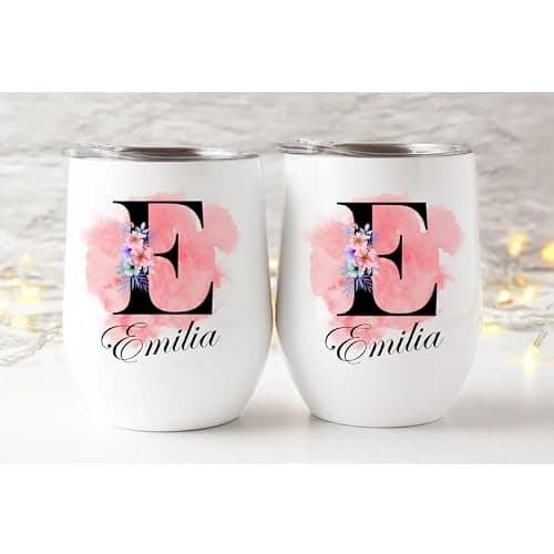 EKAM Personalised Floral Tumbler Stylish Initial with Name - 12oz Stainless Steel Travel Mug, for Wine, Whisky, Coffee, Vodka Tumbler with Lid, Custom Gift for Christmas Day, Birthday, Any Occasion — view 4