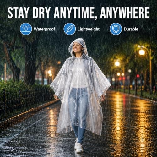 The Fancy Dress Clear Poncho Waterproof Adults - Unisex Mens Disposable Water Proof Rain Ponchos Family Pack For Hiking Cycling & Camping (3 Pack) — view 4