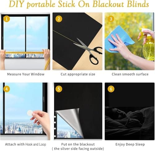 Blackout Blinds Stick on 400x145cm, 420D Blackout Curtain for Window, No Drill Film for Bedroom, Cut to Any Size, Portable Black Out Blinds for Travel Temporary, 30 Velcro — view 3