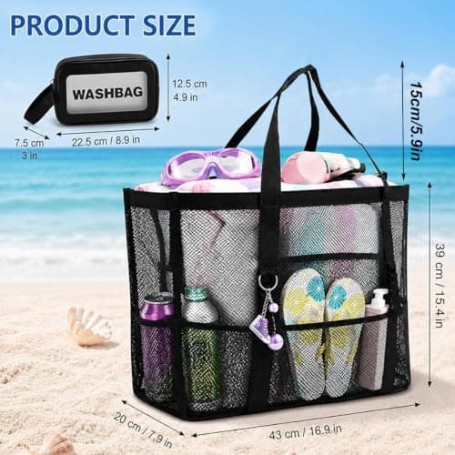 Large Mesh Beach Bag for Women Lightweight Tote Bag with a Clear Wash Bags — view 5