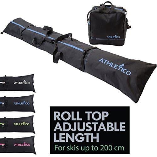 Athletico Two-Piece Ski and Boot Bag Combo | Store & Transport Skis Up to 200 CM and Boots Up To Size 13 | Includes 1 Ski Bag & 1 Ski Boot Bag (Black with Blue Trim)