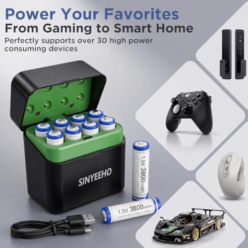 Rechargeable AA Batteries Lithium with Charger: 8 Pack 1.5V 3800mWh Long Lasting Double A Batteries with LCD Display Cycle Times Up to 2500 Fast Charging for Blink Outdoor Cameras & Toys — view 6