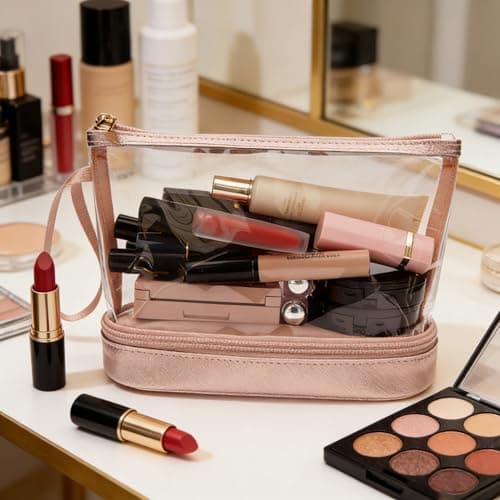 Clear Makeup Bag with Brushes Compartment Travel Toiletry Bag Rose Gold — view 2