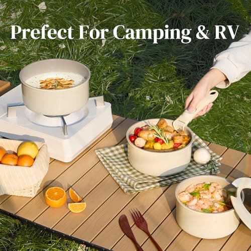 Redchef Ceramic Saucepans Set 16/18/20 cm with Removable Handle, Pot Set Induction Safe, Non-Stick, Space Saving, Stackable Design, PFAS PFOA & PTFE Free (Beige) — view 5