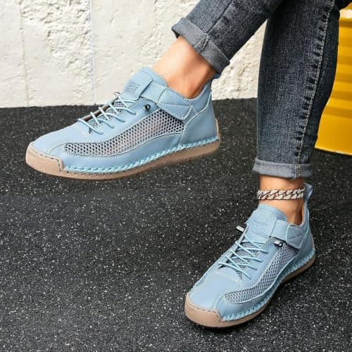Women's Hiking Shoes Lightweight Breathable Mesh Trail Trainers with Leather Trim Wide Toe Box Slip On Low Top Walking Footwear for Summer Travel Trekking Work Outdoor Day Hikes (Yellow,9) — view 3