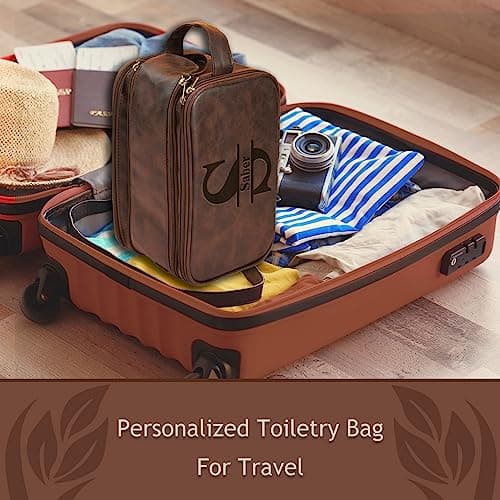 Personalized Toiletry Bag for Men, Large Capacity, Custom Name Initials PU Leather Dopp Kit, Groomsmen Gift, Customized Travel Monogrammed Travel Shaving Bag, Handcrafted for Dad, Husband, Grandpa — view 6