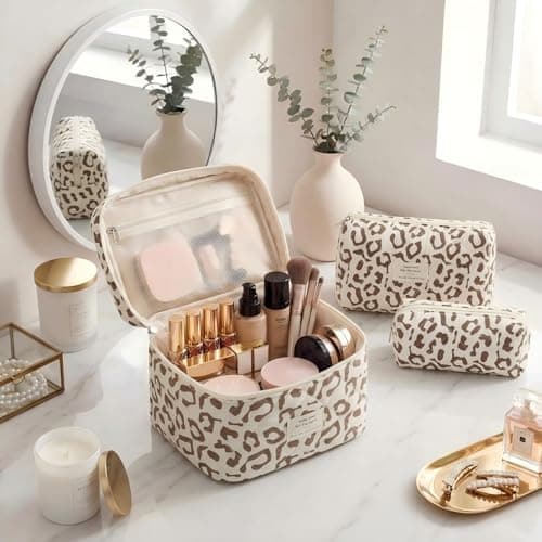 3 Piece Makeup Bag Set for Women, Aesthetic Travel Wash Bag & Cosmetic Pouch Organiser, Lightweight Toiletry Bags with Sturdy Zips for Skincare, Beauty & Daily Essentials — view 4