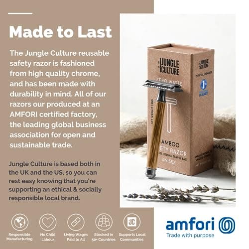 Jungle Culture® Bamboo Safety Razor for Men & Women • Premium Eco Friendly Razor • Fits Double Edge Blades • Zero Waste • Light Wood Handle Slim — view 3