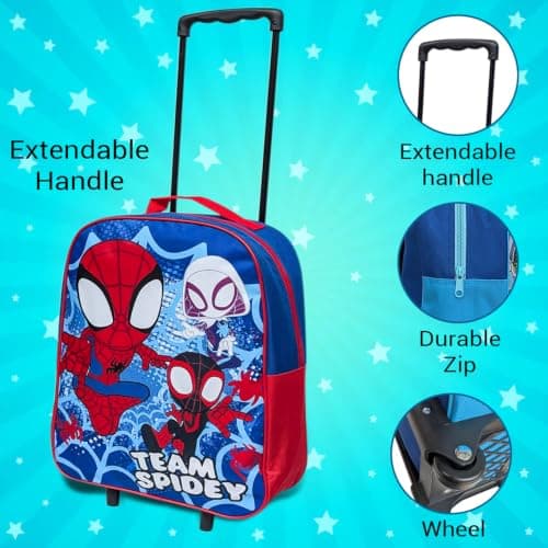 Marvel Spiderman Kids Cabin Bag Suitcase for Boys - Lightweight with Wheels & Telescopic Handle - Ideal for Short Breaks, Holidays, Sleepovers, School Trips (Spiderman) — view 3