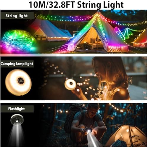 GCCATE 10M Camping String Lights Retractable Fairy Lights, Coloured — view 2