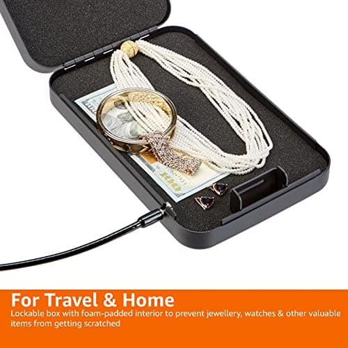 Amazon Basics Portable Security Lock Box Safe with Combination Lock for Documents and Jewelry, XL, Black — view 4