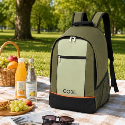 URBNLIVING 20L Insulated Cooler Backpack, Leak-Proof Thermal Foil Lining, Durable Polyester Construction, Hands-Free Food & Drink Storage for Camping, Picnics & Travel - Green — view 2