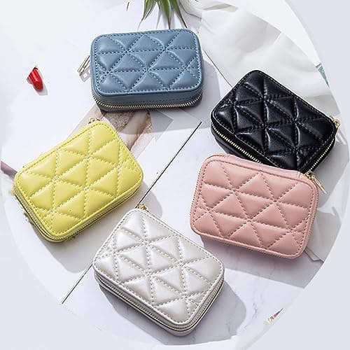VICASKY Portable Cosmetic Bag for Women Simple Design Drawstring Closure for Travel Makeup Lipstick Bag and Small Items Storage Made of Genuine Leather Lightweight — view 3
