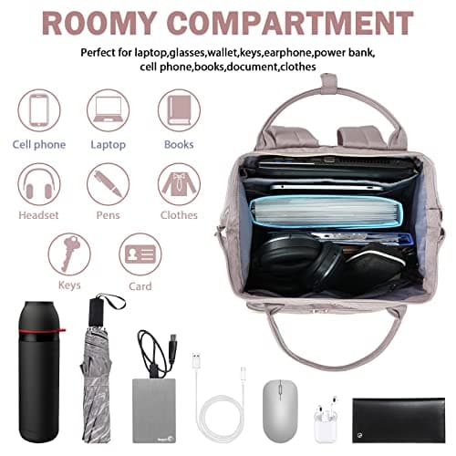 VANKEAN Laptop Backpack Women, 17.3" Computer Backpacks College Work Pink — view 5
