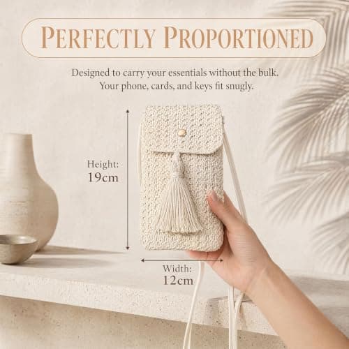 Dooaqiin Womens Small Straw Crossbody Phone Bag Bohemian Woven Cellphone Pouch with Tassel Adjustable Strap Summer Beach Holiday Handbags — view 2
