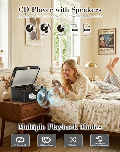 KOVCDVI Retro CD Players for Home with Bluetooth, Radio & Speakers Black — view 3