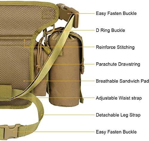 Flintronic Tactical Drop Leg Waist Bag, Multi-Purpose Waterproof Outdoor Military Hip Thigh Tool Bag Fanny Pack with Water Bottle Pouch, for Hiking Travel Motorcycling Camping Fishing — view 4