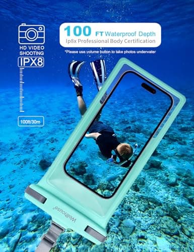 wellhouse Waterproof Phone Pouch, Waterproof Phone Case for iPhone 15 14 13 12 Pro Max XS Samsung, IPX8 3D Cellphone Dry Bag Beach Essentials -Crystal Mint 1 Pack 8.0" — view 2