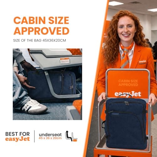 Bordlite EasyJet Cabin Backpack 45x36x20cm Navy – Underseat Cabin Bag for Ryanair, Wizz Air & 30+ Airlines, Lightweight Carry On Travel Backpack with Compression Straps & Laptop Storage — view 4