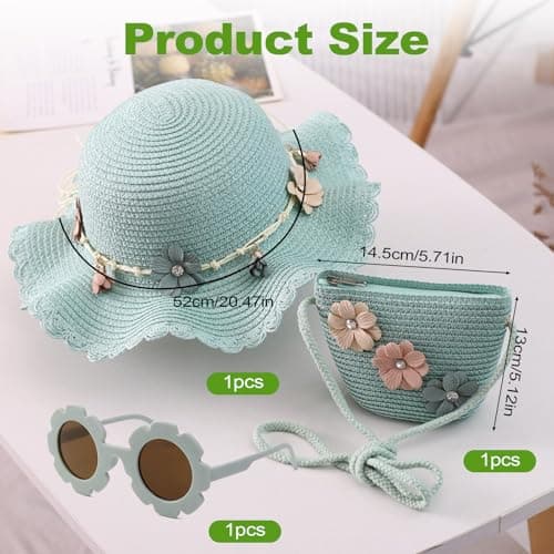 Little Girls Handbag Set, Girl's Straw Bag with Flower Sunglasses&Straw Hat — view 4