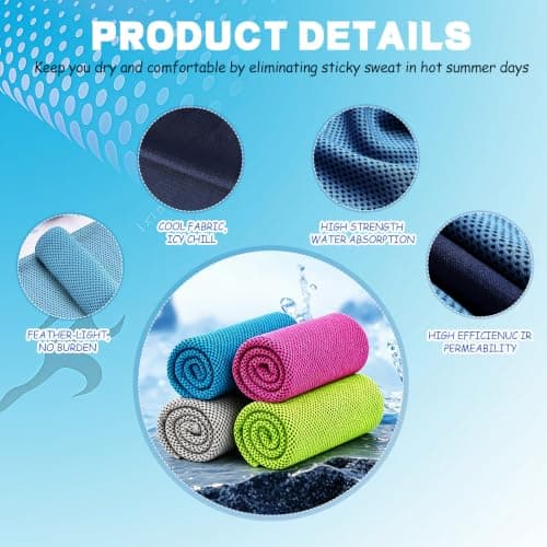 XQMMGO 4 Pack Cooling Towels for Neck and Face, 100x30cm Instant Ice Cold Microfibre Gym Towel for Sports, Workout, Cycling, Holiday Travel & Hot Flushes, Quick Dry Sweat Towel — view 4