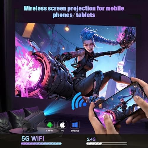 Projector with WIFI6 and Bluetooth, 4K 1080P Support with Android TV 11.0, Mini Portable Projector 180° Rotatable Movie Projector,Auto Keystone Compatible for Laptop, PC, Smartphone (Black) — view 3