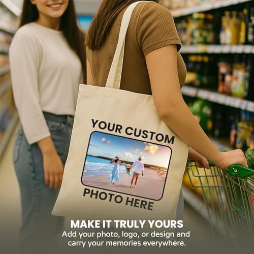 Belarte Personalized Tote Bag with Custom Text, Photo, or Logo | 100% Cotton Reusable Shopping, Gym & Beach Bag | Custom Gift for Women, Teachers, Birthdays & Mother’s Day (Natural) — view 2