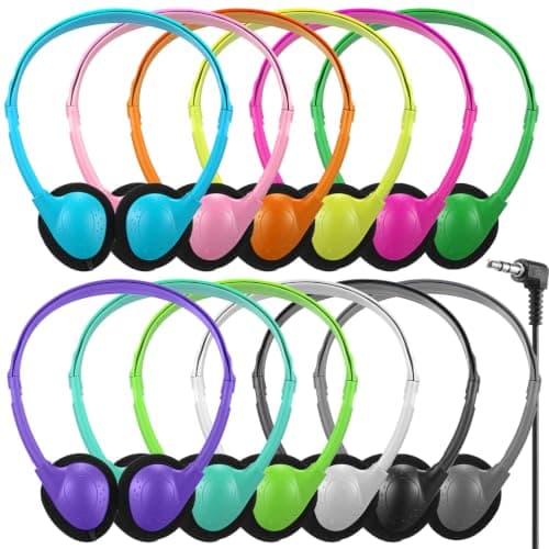 Konohan 12 Pack Headphones Bulk for School Student Classroom Set of Headphones Wire Headset Adjustable with 3.5 mm Jack for Adult (Vivid Color)