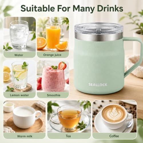 450ml Blue Insulated Stainless Steel Coffee Mug with Lid & HandleGreen) — view 5