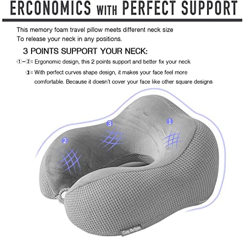 Cozy BoSpin Travel Pillow - Neck Pillow for Traveling, Memory Foam Portable Support Pillow,Comfortable and Lightweight Quick Pack for Camping,Sleeping Rest Cushion (gray) — view 2