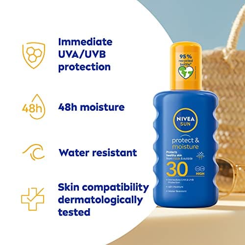 NIVEA Sun Protect & Moisture Sun Spray SPF 30 (200 ml), Moisturising Suncream Spray with SPF 30, Advanced Sunscreen Providing Immediate, Effective UVA + UVB Protection (Pack of 3) — view 3