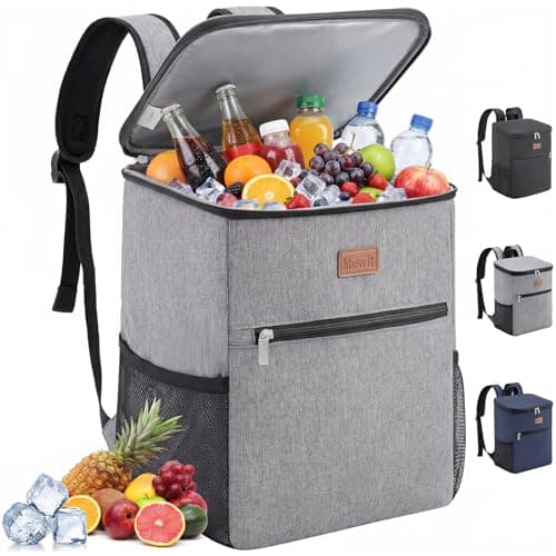 Lifewit 21L 30-Can Soft Cooler Backpack Bag with Hard Liner, Large Insulated Picnic Lunch Box Soft-Sided for Camping/BBQ/Family Outdoor Activities, Grey
