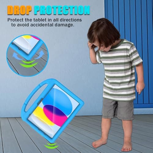 Kids Case for iPad (A16) 11th Generation 11 inch 2025/iPad 10th Generation 10.9 inch 2022, Mansiruyi Shockproof Handle Stand iPad 10.9 inch/11 inch Case with Built-in Screen Protector for Kids - Blue — view 4