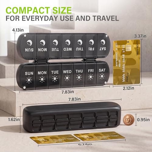 mossime Foldable Weekly Pill Organiser 2 Times a Day, Premium Magnetic AM PM Pill Box 7 Day, Large Capacity Travel Tablet Dispenser with Double Protection for Medication, Vitamins and Fish Oils,Black — view 6