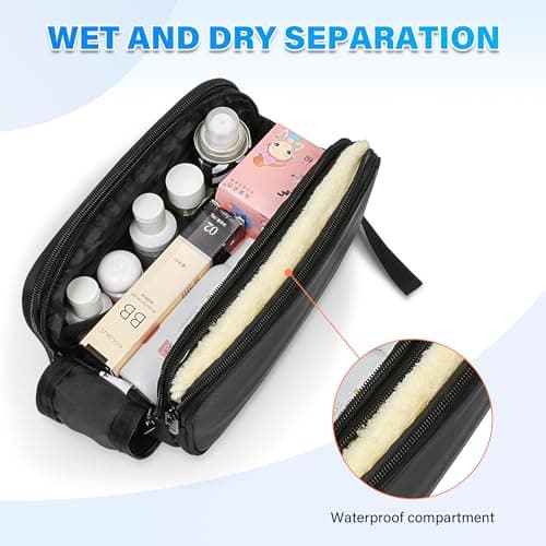 Kato Tirrinia Large Toiletry Bag for Men, Portable Travel Wash Bag, Water-resistant Shaving Kit for shower, Cosmetic Bag for Women, Wet and Dry Separation Dopp Kit Bathroom Gym Travelling (Black) — view 4