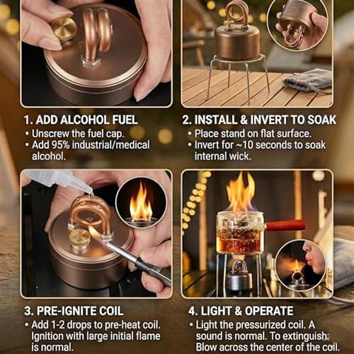 Mini Spirit Burner Alcohol Stove Small Camping Portable Copper Lightweight Alcohol Stove With Stand Windproof for Hiking Fishing Outdoors Picnic with Mesh Bag (01# Gold, Small/ 5.8 × 5.8 × 2) — view 4