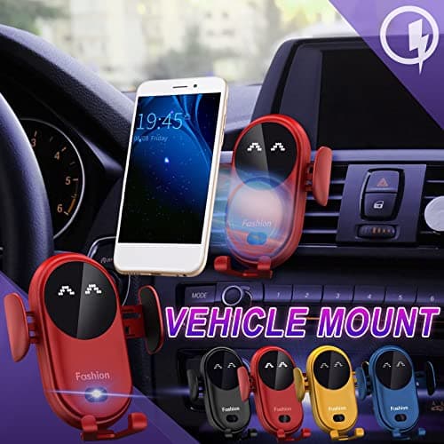 Smart Wireless Car Phone Holder With Auto-Sensing Charger - 10W Fast Charging Air Vent Mount, 360° Rotation Infrared Sensor (Yellow) — view 2