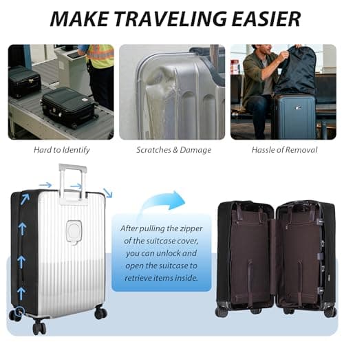 Linpr Clear PVC Suitcase Cover, Travel Luggage Protector, Black, 28 — view 2
