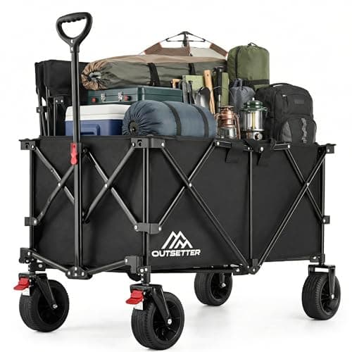 200L Heavy Duty Folding Camping Trolley on Wheels, Large Capacity Festival Wagon Cart with Wide All-Terrain Wheels, Cover & Adjustable Handle for Beach, Garden, Picnic, Outdoor, Shopping