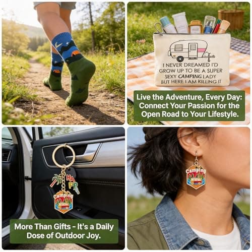 Wasise Campervan Gifts for Women - 4PCS Camper Van Gifts Set with arrings, Cosmetic Bag, Keychain and Vans Socks, Camper Van Accessories, Camping Lovers Gift for Women Man, Valentine's Day Gift — view 6
