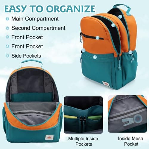 VASCHY School Bag, Lightweight Classic Backpack Cute Aesthetic Bookbag Daypack for Teen Boys Girls Traveling/Gym/Middle School Orange Green — view 4