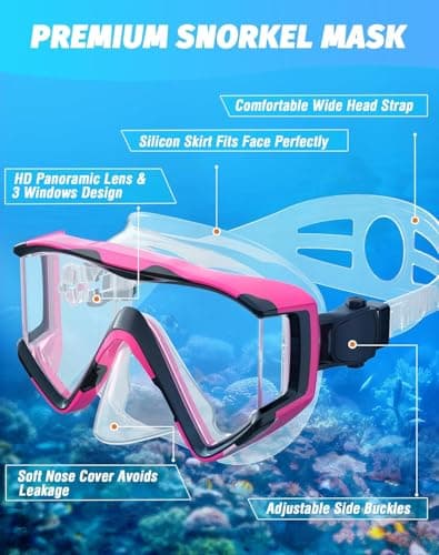 Zeligerstar Snorkel Set Adults, 3 Window Panoramic Mask, Anti-Fog Dry Top — view 5