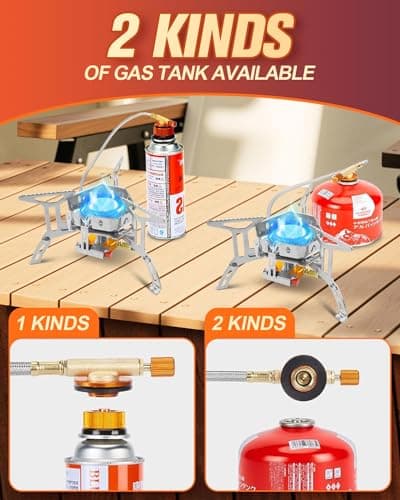 Portable Camping Gas Stove 3500W with Piezo Ignition, Windproof Outdoor Gas Burner with Carry Case, Adapters & Converters for Camping, Hiking, BBQ, Backpacking, Fishing & Picnic Cooking — view 6