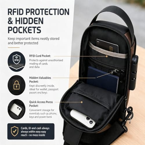 Anti-Theft Unisex Crossbody Sling Bag with USB Charging Port & Lock — view 6