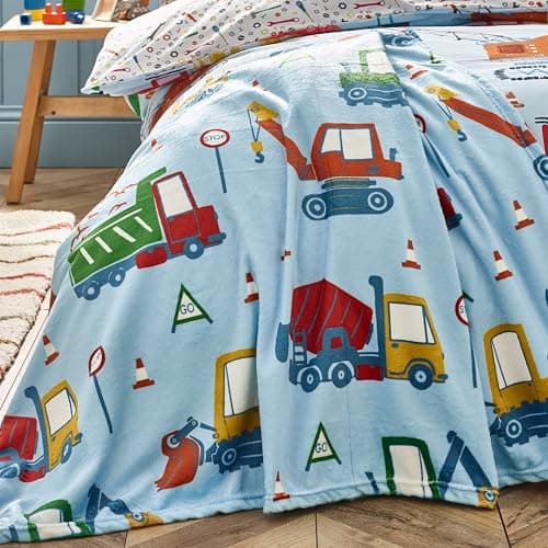 Catherine Lansfield Kids Digger Dreams Cosy Fleece 130x170cm Blanket Throw Blue — view 2