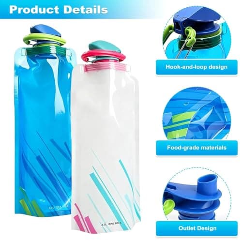 YIFKJYLF Foldable Water Bottle, 4 Pcs 700ml Foldable Leakproof Flat Water Bottle, Colorful Waters Pouch, Reusable Travel Festival Cycling Waters Bottles for Outdoor Sports — view 3