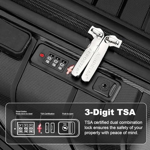 Aerostar 24” Medium Lightweight PP Hard Suitcase 4 Silent Spinner Wheels Check-in Luggage Integrated TSA Combination Lock for 15 to 20kg (Black, 75 Litre) — view 4